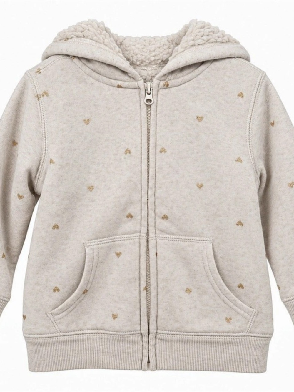 OshKosh B’gosh Baby Girl Sherpa Lined Gold Heart Zip Hoodie 18M
